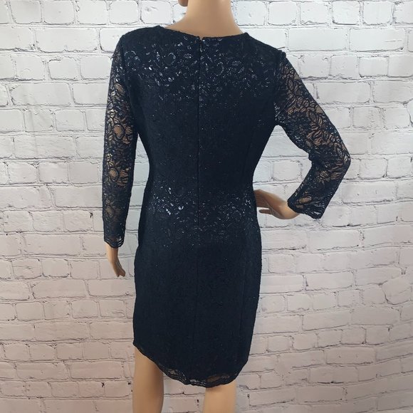 LIKE NEW BANANA REPUBLIC Navy Blue Dress w/Metallic Lace - Picture 6 of 9